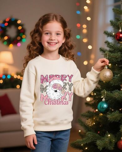 سويت شيرت عيد الميلاد للفتيات Ugly Xmas Santa بلوفر قطني برقبة دائرية برسومات من 3 إلى 12 سنة in Saudi Arabia
