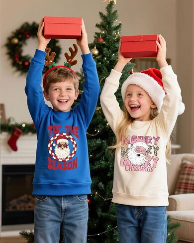 سويت شيرت عيد الميلاد للفتيات Ugly Xmas Santa بلوفر قطني برقبة دائرية برسومات من 3 إلى 12 سنة in Saudi Arabia