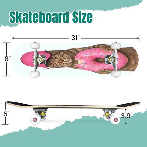 Skateboard Colorful Doodles Complete Skateboard 7 Layer Maple Wood Deck 31" x 8" Double Kick Concave Skateboards for Beginners Teens Adults in Saudi Arabia