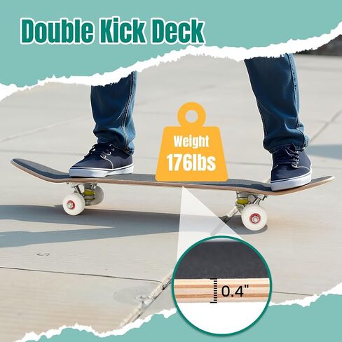 Skateboard Colorful Doodles Complete Skateboard 7 Layer Maple Wood Deck 31" x 8" Double Kick Concave Skateboards for Beginners Teens Adults in Saudi Arabia