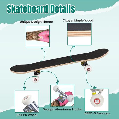 Skateboard Colorful Doodles Complete Skateboard 7 Layer Maple Wood Deck 31" x 8" Double Kick Concave Skateboards for Beginners Teens Adults in Saudi Arabia
