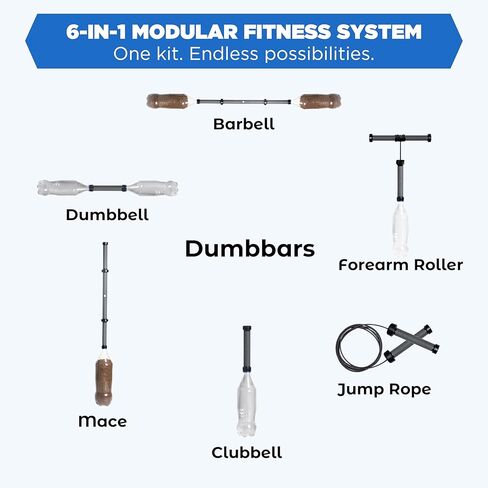 Modular Fitness Equipment Doubles as Clubbell, Mace, Forearm Roller, Jump Rope, Dumbbell set, Barbell – Dumbbars Portable Workout Set At Home Workout for Posture Improvement, Muscle Building in Saudi Arabia