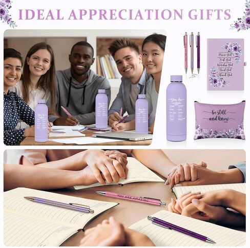 LemonRoad 6 Pcs Christian Gift Set for Women 17 oz Water Bottle, Makeup Bags, Ballpoint Pens, A5 Notebook Journal Kit Religious Bible Study Supplies for Christmas Pastor's Sunday School Church(Purple) in Saudi Arabia