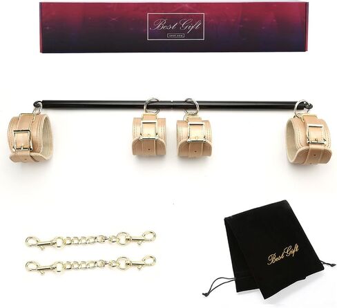 Spreader Bar Expandable Exercise Metal Bar with 4 pcs Leather Adjustable Straps, Yoga Training Fitness Gear, Workout Bar,Gym Kit in Saudi Arabia