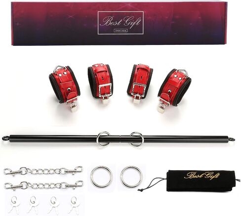 Spreader Bar Expandable Exercise Metal Bar with 4 pcs Leather Adjustable Straps, Yoga Training Fitness Gear, Workout Bar,Gym Kit in Saudi Arabia