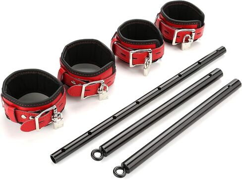 Spreader Bar Expandable Exercise Metal Bar with 4 pcs Leather Adjustable Straps, Yoga Training Fitness Gear, Workout Bar,Gym Kit in Saudi Arabia