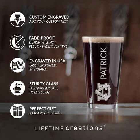 Lifetime Creations Personalized Auburn Tigers Pint Glass - Officially Licensed, Engraved 16 oz Customized Beer Glass, Graduation Birthday Gift for Men, Basketball, Football Fan, Made in USA in Saudi Arabia