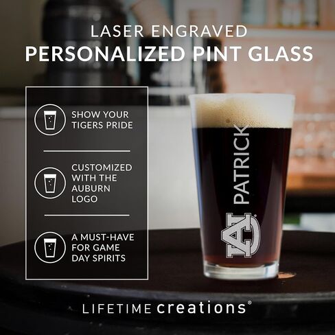 Lifetime Creations Personalized Auburn Tigers Pint Glass - Officially Licensed, Engraved 16 oz Customized Beer Glass, Graduation Birthday Gift for Men, Basketball, Football Fan, Made in USA in Saudi Arabia