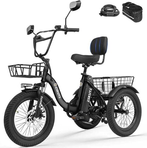 Adults Electric Trike Bike, 1200W Peak Motor & 499.2Wh Removable Battery,18x3.0 Fat Tire Foldable 3-Wheel E-Bike with Step-Thru Design, Up to 55 Miles, Gift for Parents in Kuwait