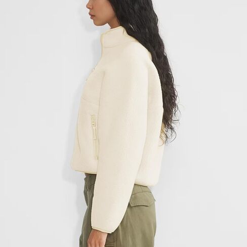 بلوزات الصوف للنساء اقتصاص كم طويل نصف سحاب البلوز شيربا سترة معاطف دافئة غامض مع جيوب in Kuwait