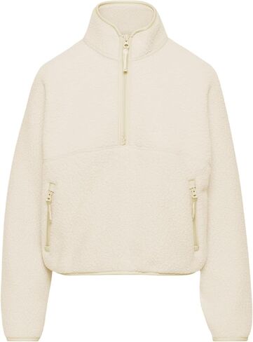 بلوزات الصوف للنساء اقتصاص كم طويل نصف سحاب البلوز شيربا سترة معاطف دافئة غامض مع جيوب in Kuwait