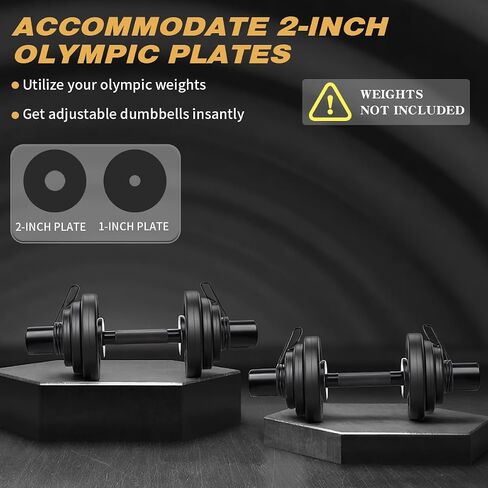 16" Olympic Dumbbell Handles, Pair Loadable Dumbbell Bars for 2-inch Weight Plates with Rotating Sleeves & 4 Spring Collars, Home Gym Strength Training in Saudi Arabia