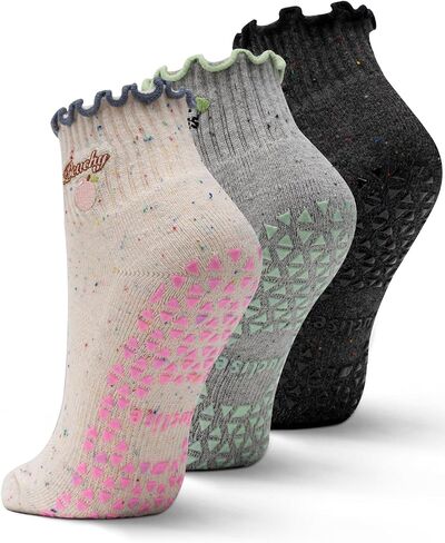 Pilates Grip Socks Cute Ruffle Yoga Socks, Organic Cotton Ankle Socks Grippy Silicone for Barre, Moisture Wicking in Kuwait