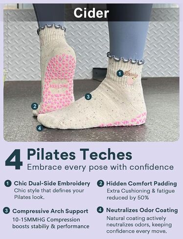 Pilates Grip Socks Cute Ruffle Yoga Socks, Organic Cotton Ankle Socks Grippy Silicone for Barre, Moisture Wicking in Kuwait