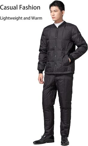 CHERISH Men Down Thermal Underwear Set, Winter Thicken Warm Ultra Base Layer Top & Bottom (Black, L) in Saudi Arabia