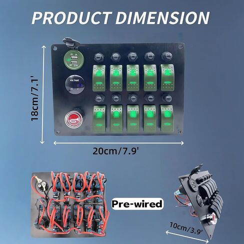 Generic 10 Gang Marine Rocker Switch Panel with Voltmeter Dual USB Car Charger Power Socket Boat Horn Button 12V 24V RV Switch Panel Waterproof with Circuit Breaker Switch for Truck Automotive (Blue) in Saudi Arabia