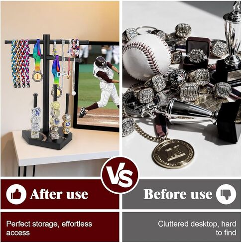 Wooden Baseball Drip Necklace Holder & Ring Display | Championship Ring Accessories Display Stand Necklace Organizer, Show Your Baseball Lifestyle for Players & Fans Gift in Kuwait