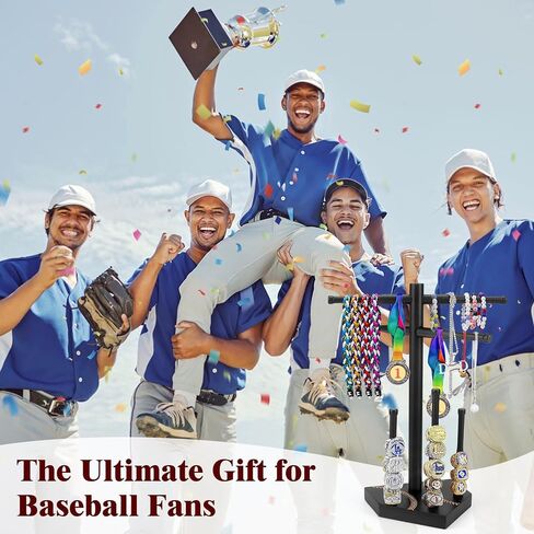 Wooden Baseball Drip Necklace Holder & Ring Display | Championship Ring Accessories Display Stand Necklace Organizer, Show Your Baseball Lifestyle for Players & Fans Gift in Kuwait
