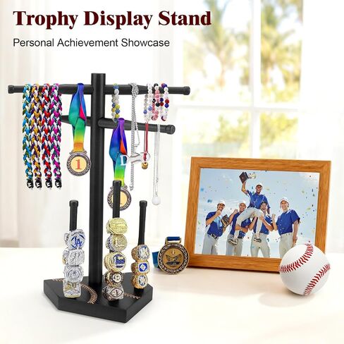 Wooden Baseball Drip Necklace Holder & Ring Display | Championship Ring Accessories Display Stand Necklace Organizer, Show Your Baseball Lifestyle for Players & Fans Gift in Kuwait
