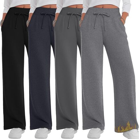 4 Pack Women's Fleece Lined Sweatpants Wide Leg Lounge Pants Baggy Thermal Winter Warm Baggy Sweats in Saudi Arabia