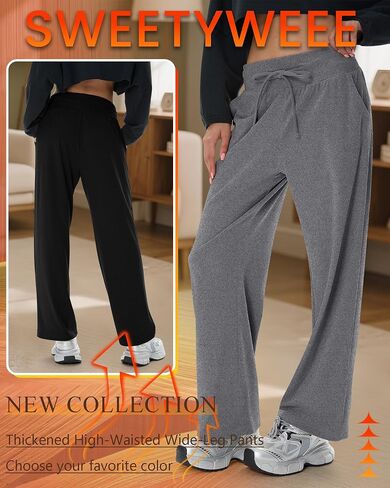 4 Pack Women's Fleece Lined Sweatpants Wide Leg Lounge Pants Baggy Thermal Winter Warm Baggy Sweats in Saudi Arabia