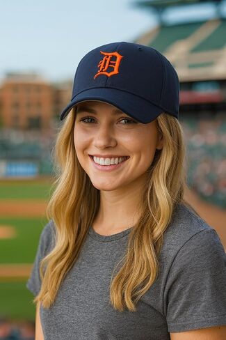 Officially Licensed Detroit Baseball Structured Hat Classic Home Team Logo Adjustable Navy Blue with Orange Logo Cap in Saudi Arabia