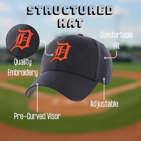 Officially Licensed Detroit Baseball Structured Hat Classic Home Team Logo Adjustable Navy Blue with Orange Logo Cap in Saudi Arabia