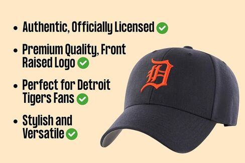 Officially Licensed Detroit Baseball Structured Hat Classic Home Team Logo Adjustable Navy Blue with Orange Logo Cap in Saudi Arabia
