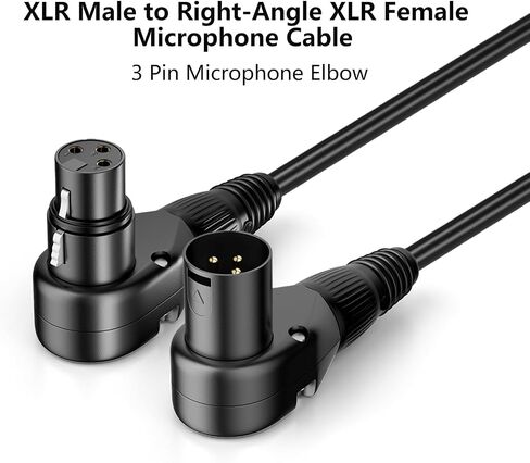 كابل ميكروفون XLR ذكر إلى الزاوية اليمنى XLR أنثى 2 حزمة، قابل للتعديل 90 درجة احترافية متوازنة ومحمية 3 دبوس DMX تصحيح سلك للاستوديو الصوتي وDJ مرحلة التسجيل المباشر (B، 3 أقدام) in Kuwait
