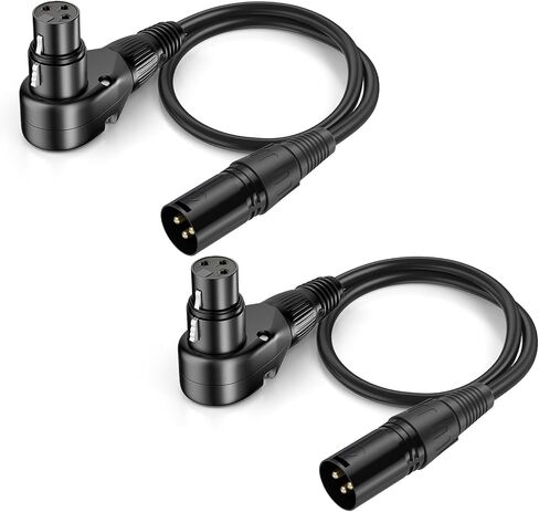 كابل ميكروفون XLR ذكر إلى الزاوية اليمنى XLR أنثى 2 حزمة، قابل للتعديل 90 درجة احترافية متوازنة ومحمية 3 دبوس DMX تصحيح سلك للاستوديو الصوتي وDJ مرحلة التسجيل المباشر (B، 3 أقدام) in Kuwait
