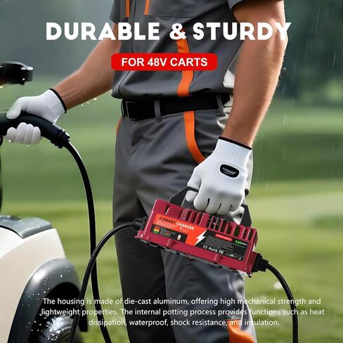 48V 15Amp Golf Cart Battery Charger for EZGO RXV & TXT with Upgraded 3-Pin Triangular Plug &16Ft Cable, IP67 Waterproof Smart Trickle Charger Delta-Q Plug for 48 Volt Lead-Acid Batteries in Saudi Arabia