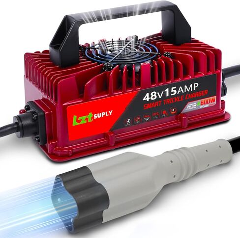 48V 15Amp Golf Cart Battery Charger for EZGO RXV & TXT with Upgraded 3-Pin Triangular Plug &16Ft Cable, IP67 Waterproof Smart Trickle Charger Delta-Q Plug for 48 Volt Lead-Acid Batteries in Saudi Arabia