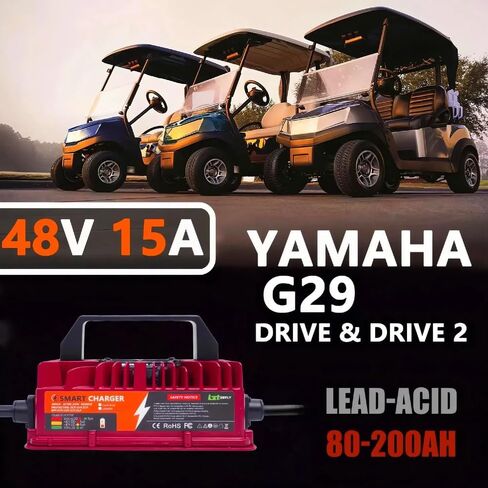 48V 15Amp Golf Cart Battery Charger for EZGO RXV & TXT with Upgraded 3-Pin Triangular Plug &16Ft Cable, IP67 Waterproof Smart Trickle Charger Delta-Q Plug for 48 Volt Lead-Acid Batteries in Saudi Arabia