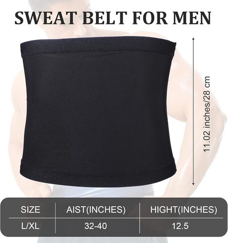 Waist Trainer Trimmer Workout Stomach Wrap Belt Sweat Belt Band for Men Lower Belly Band (Black and Silver, One Size) in Saudi Arabia