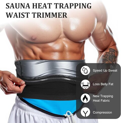 Waist Trainer Trimmer Workout Stomach Wrap Belt Sweat Belt Band for Men Lower Belly Band (Black and Silver, One Size) in Saudi Arabia