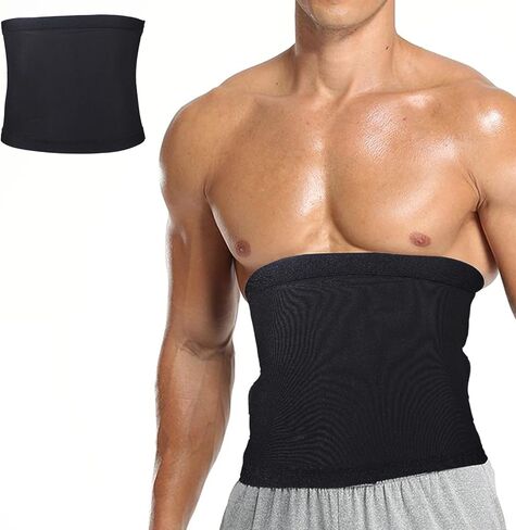 Waist Trainer Trimmer Workout Stomach Wrap Belt Sweat Belt Band for Men Lower Belly Band (Black and Silver, One Size) in Saudi Arabia