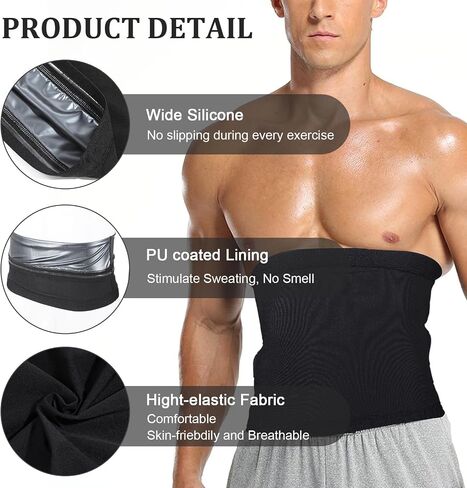 Waist Trainer Trimmer Workout Stomach Wrap Belt Sweat Belt Band for Men Lower Belly Band (Black and Silver, One Size) in Saudi Arabia