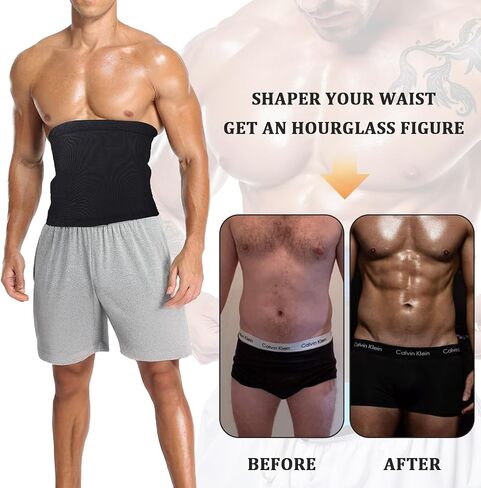 Waist Trainer Trimmer Workout Stomach Wrap Belt Sweat Belt Band for Men Lower Belly Band (Black and Silver, One Size) in Saudi Arabia