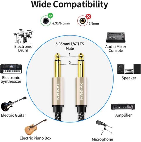 2-Pack 1/4 Inch TS Instrument Cable 6.6 Feet /2M Electric Guitar Cables Quarter Inch Mono Jack Cord for Electric Guitar, Mandolin, Bass AMP, Keyboard, Mixer, Equalizer in Kuwait