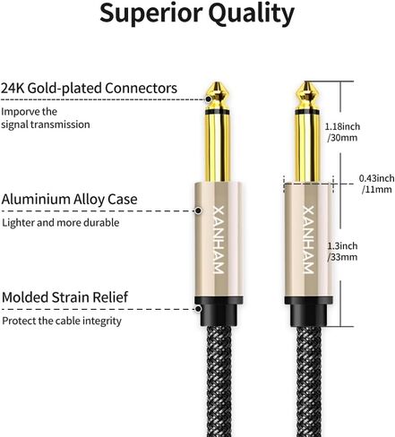 2-Pack 1/4 Inch TS Instrument Cable 6.6 Feet /2M Electric Guitar Cables Quarter Inch Mono Jack Cord for Electric Guitar, Mandolin, Bass AMP, Keyboard, Mixer, Equalizer in Kuwait