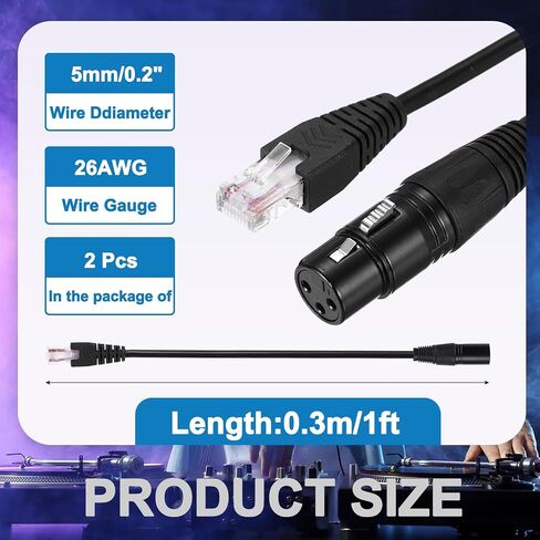 MECCANIXITY 3 دبوس DMX512 XLR أنثى إلى كابل محول ذكر RJ45، قطعتان كابل تمديد ميكروفون بطول 1.6 قدم XLR لاستوديوهات المسرح ووحدة التحكم في الإضاءة وعصا إضاءة الأنبوب in Saudi Arabia