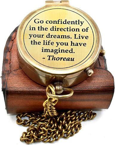 Go Confidently Thoreau Quote, Inspirational Nautical Brass Compass with Leather Case Chain Compass, Antique Brown Style Gifts 'Go Confidently in The Direction of Your Dreams in Saudi Arabia