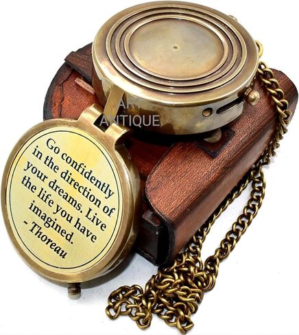 Go Confidently Thoreau Quote, Inspirational Nautical Brass Compass with Leather Case Chain Compass, Antique Brown Style Gifts 'Go Confidently in The Direction of Your Dreams in Saudi Arabia