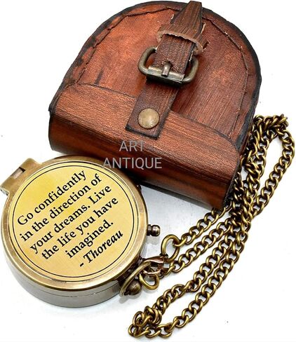 Go Confidently Thoreau Quote, Inspirational Nautical Brass Compass with Leather Case Chain Compass, Antique Brown Style Gifts 'Go Confidently in The Direction of Your Dreams in Saudi Arabia