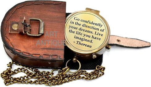 Go Confidently Thoreau Quote, Inspirational Nautical Brass Compass with Leather Case Chain Compass, Antique Brown Style Gifts 'Go Confidently in The Direction of Your Dreams in Saudi Arabia