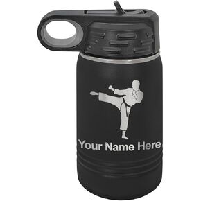 زجاجة مياه مخصصة من LaserGram، رجل الكاراتيه، فراغ مزدوج الجدار من الفولاذ المقاوم للصدأ معزول بقش علوي قابل للطي، هدية منقوشة مخصصة (20 أونصة / 590 مل رمادي) in Kuwait