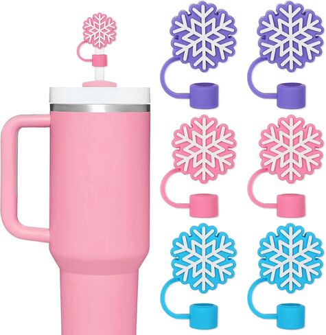 Whaline 6 Pcs Winter Straw Cover Cap Purple Pink Blue Snowflake Silicone Straw Topper Reusable 10 mm 0.4 In Straws Lid Protector for Christmas 30/40 oz Tumbler Cup Accessories in Saudi Arabia