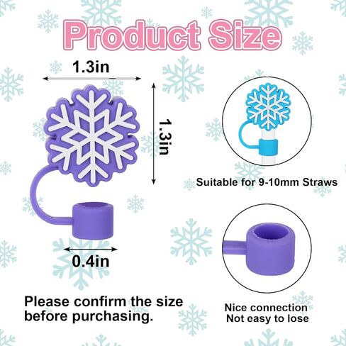 Whaline 6 Pcs Winter Straw Cover Cap Purple Pink Blue Snowflake Silicone Straw Topper Reusable 10 mm 0.4 In Straws Lid Protector for Christmas 30/40 oz Tumbler Cup Accessories in Saudi Arabia