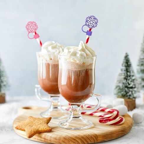 Whaline 6 Pcs Winter Straw Cover Cap Purple Pink Blue Snowflake Silicone Straw Topper Reusable 10 mm 0.4 In Straws Lid Protector for Christmas 30/40 oz Tumbler Cup Accessories in Saudi Arabia