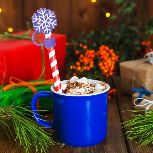 Whaline 6 Pcs Winter Straw Cover Cap Purple Pink Blue Snowflake Silicone Straw Topper Reusable 10 mm 0.4 In Straws Lid Protector for Christmas 30/40 oz Tumbler Cup Accessories in Saudi Arabia